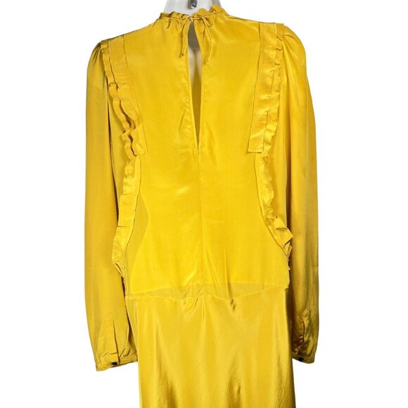 Isabel Marant Salvia Ruffle Mini Dress Silk Long Sleeve Party Yellow US 10 - Picture 11 of 16